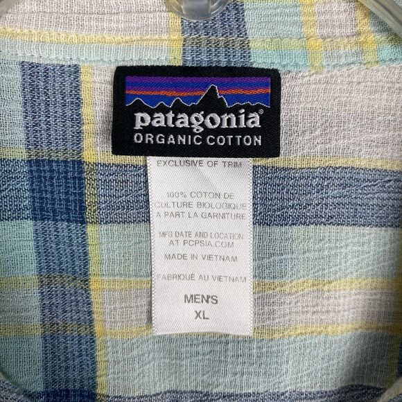 Patagonia Organic Cotton Button Up Short Sleeve Plaid XL Great Condition Green - Picture 5 of 7